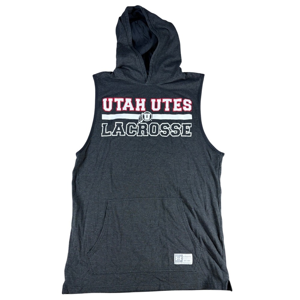 Under Armour Utah Utes Lacrosse Sleeveless Hoodie Gray Loose Mens Medium NCAA‎